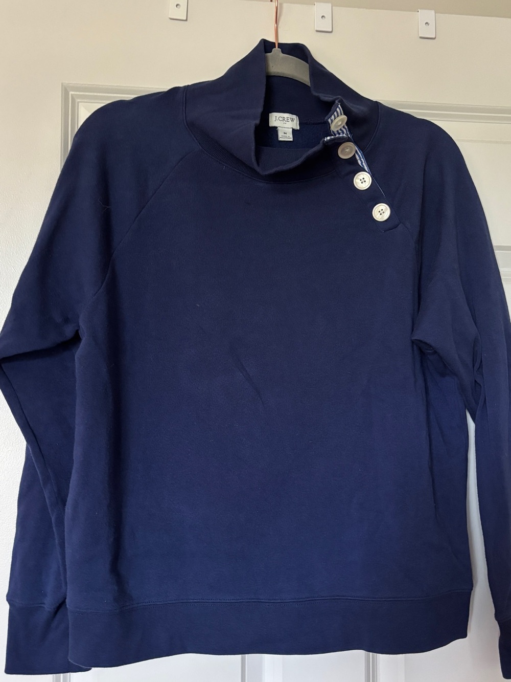 J. Crew Navy Button-Shoulder Turtleneck Pullover